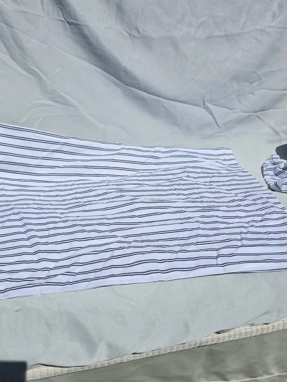 NWOT Quince Full / Queen Organic Crisp Percale Duvet Cover Navy Double Stripe